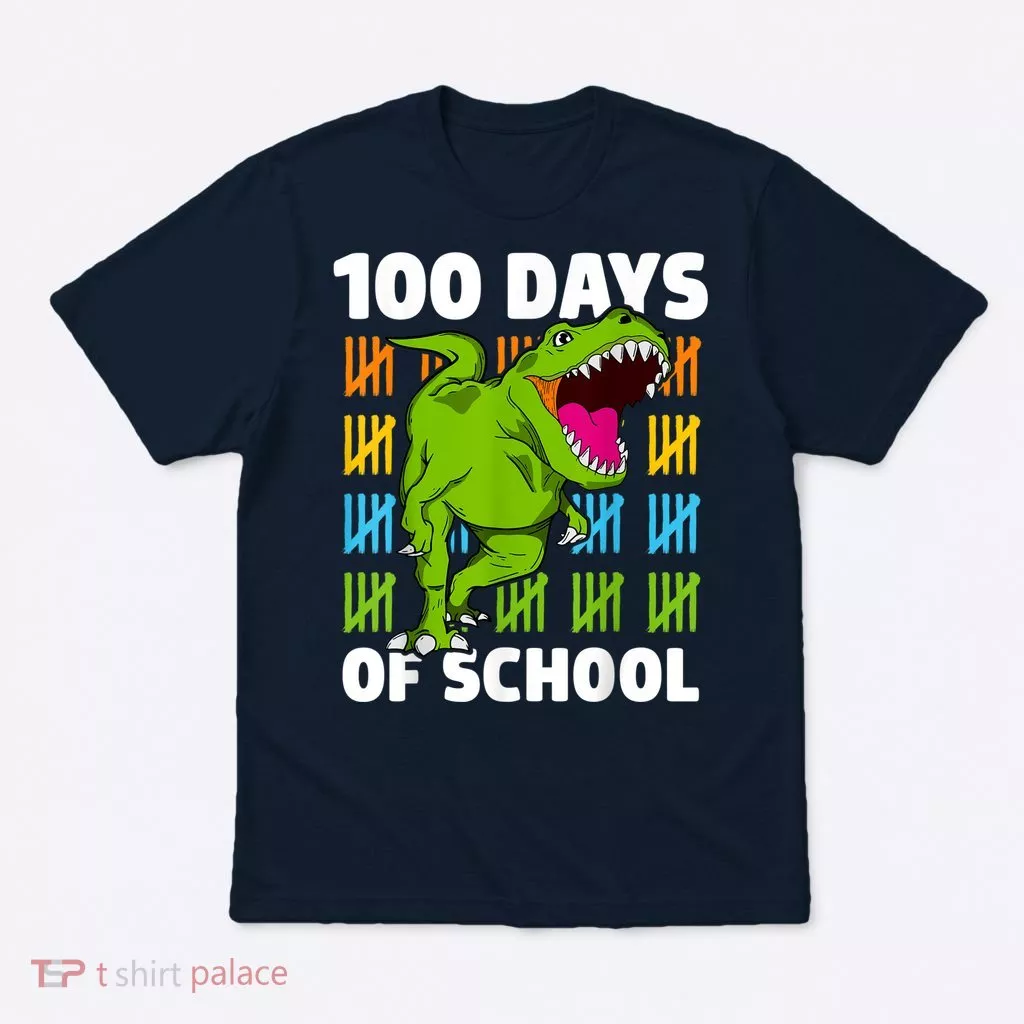 100th Day Of School Boys Kids Dino 100 Days Dinosaur TRex T-Shirt