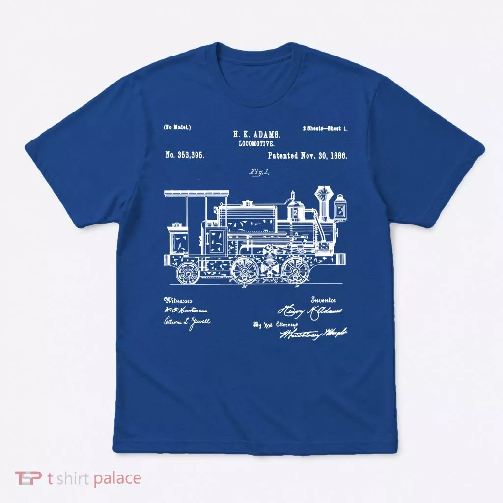 1886 Locomotive Steam Train Gift Retro Patent Blueprint Gift T-Shirt