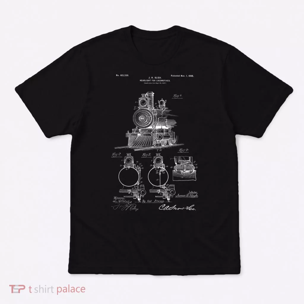 1898 Vintage Steam Engine Locomotive Patent Print T-Shirt