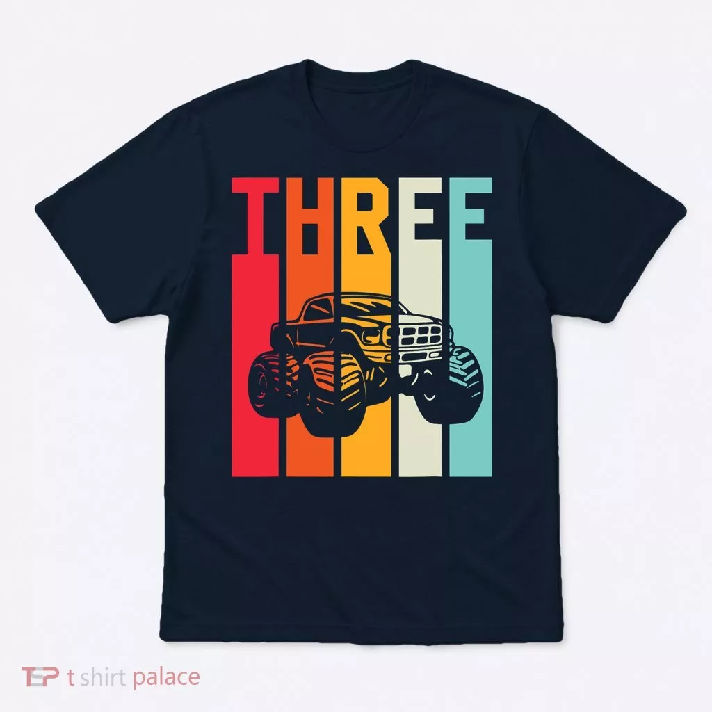 3rd Birthday Retro Monster Truck Boys Girl 3 Years Old T-Shirt