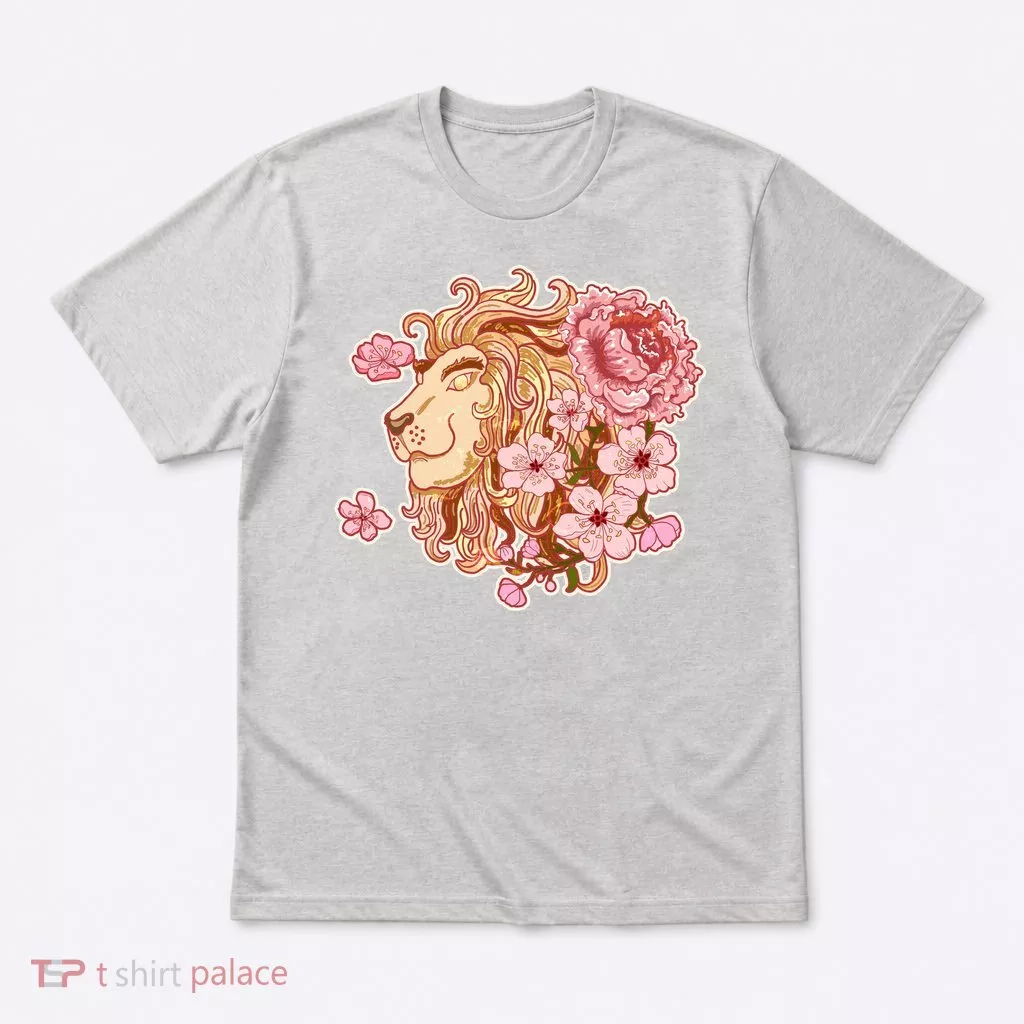 Zodiac Leo Lion with Japanese Cherry Blossoms T-Shirt